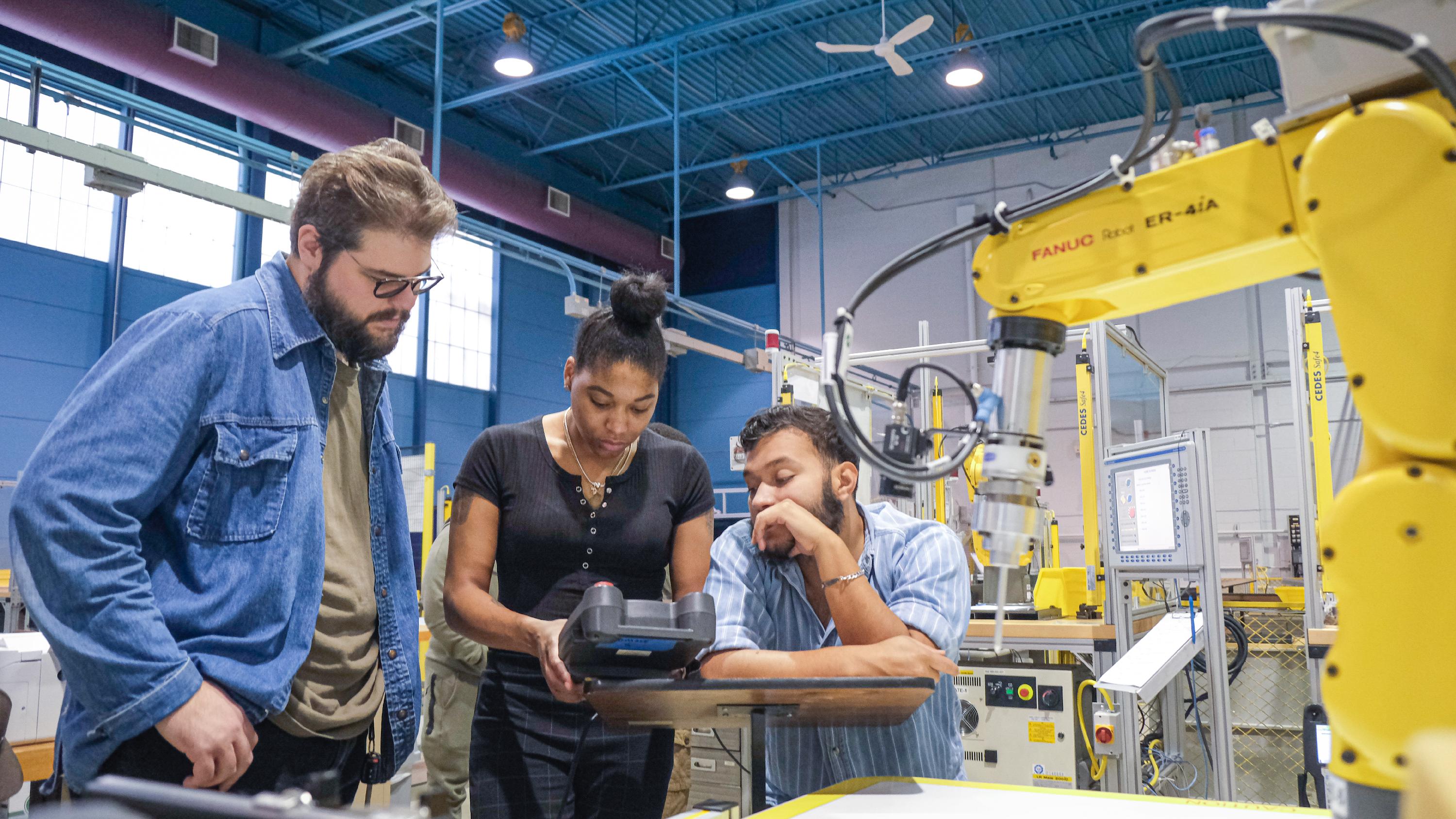 Students working on robot